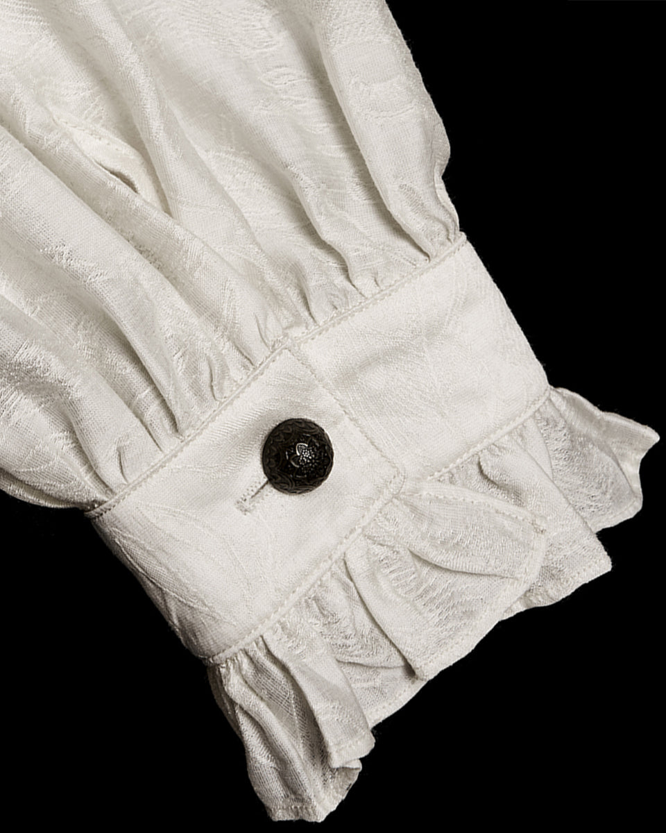 PR-WY-1952CCM-WHM Mens Gothic Steampunk Pleated Jacquard Dress Shirt - Vintage Off-White