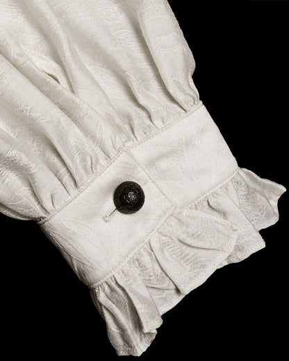 PR-WY-1952CCM-WHM Mens Gothic Steampunk Pleated Jacquard Dress Shirt - Vintage Off-White