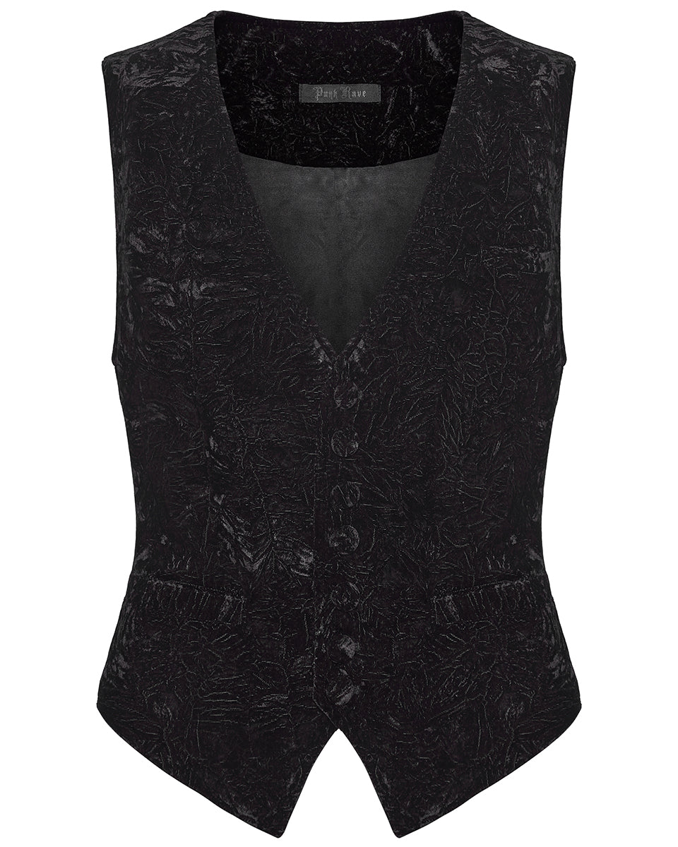 PR-WY-1958MJM-BKM Mens Gothic Aristocrat Wrinkled Velvet Waistcoat Vest - Black