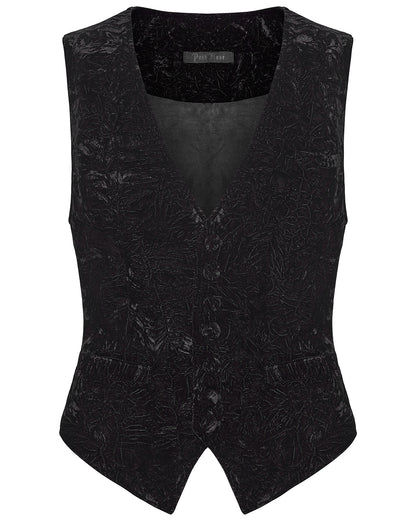 PR-WY-1958MJM-BKM Mens Gothic Aristocrat Wrinkled Velvet Waistcoat Vest - Black