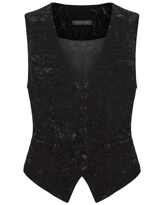 PR-WY-1958MJM-BKM Mens Gothic Aristocrat Wrinkled Velvet Waistcoat Vest - Black