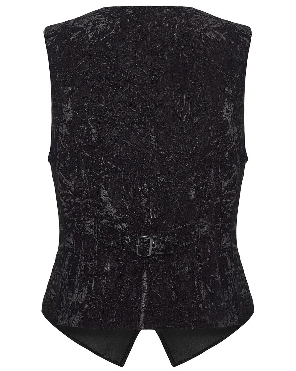 PR-WY-1958MJM-BKM Mens Gothic Aristocrat Wrinkled Velvet Waistcoat Vest - Black