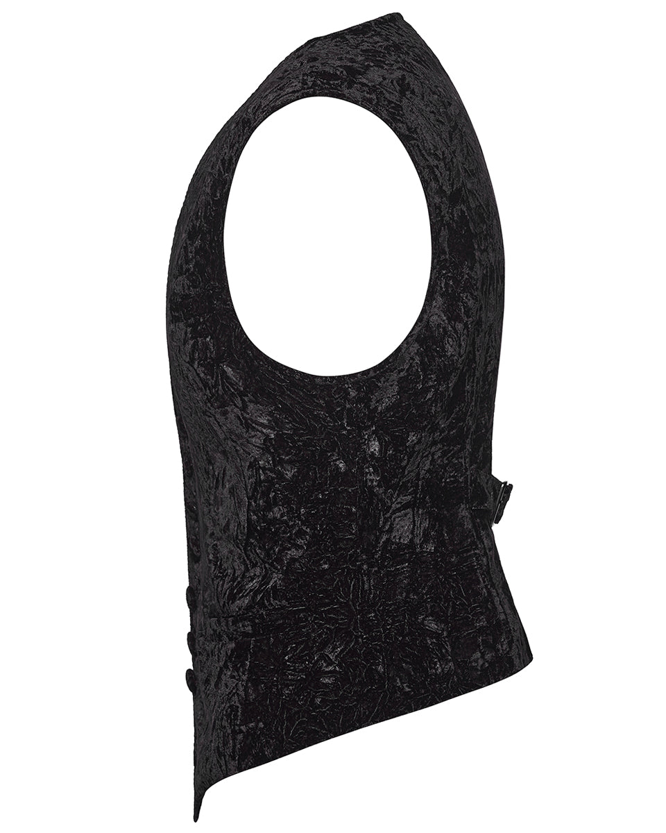 PR-WY-1958MJM-BKM Mens Gothic Aristocrat Wrinkled Velvet Waistcoat Vest - Black
