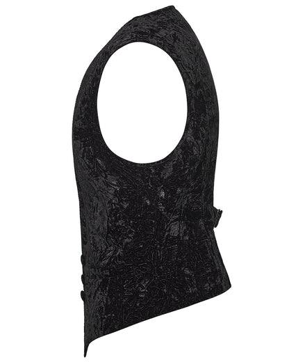 PR-WY-1958MJM-BKM Mens Gothic Aristocrat Wrinkled Velvet Waistcoat Vest - Black