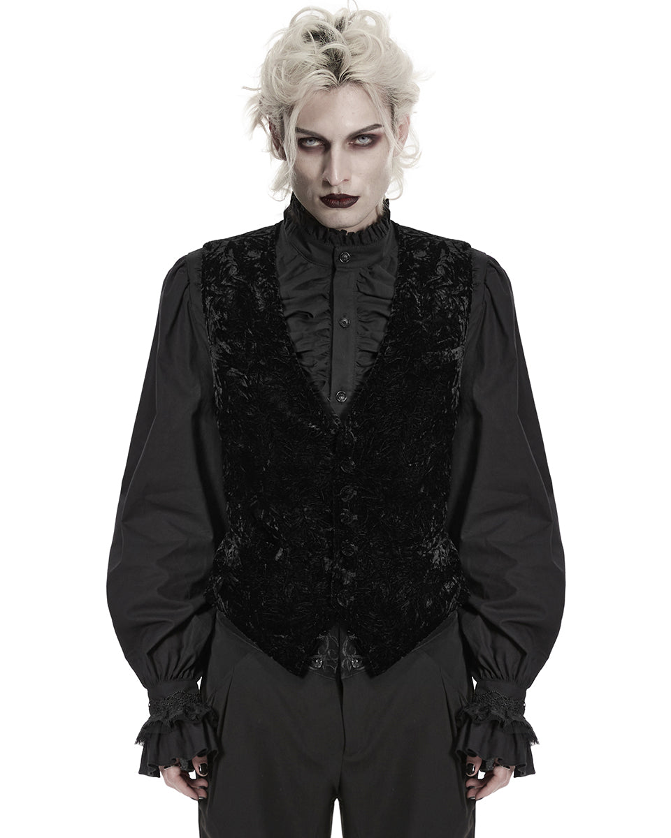 PR-WY-1958MJM-BKM Mens Gothic Aristocrat Wrinkled Velvet Waistcoat Vest - Black