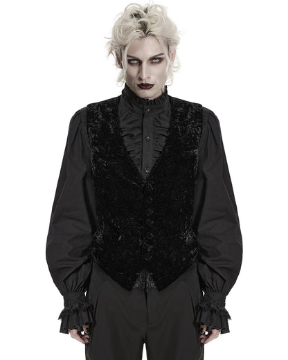 PR-WY-1958MJM-BKM Mens Gothic Aristocrat Wrinkled Velvet Waistcoat Vest - Black