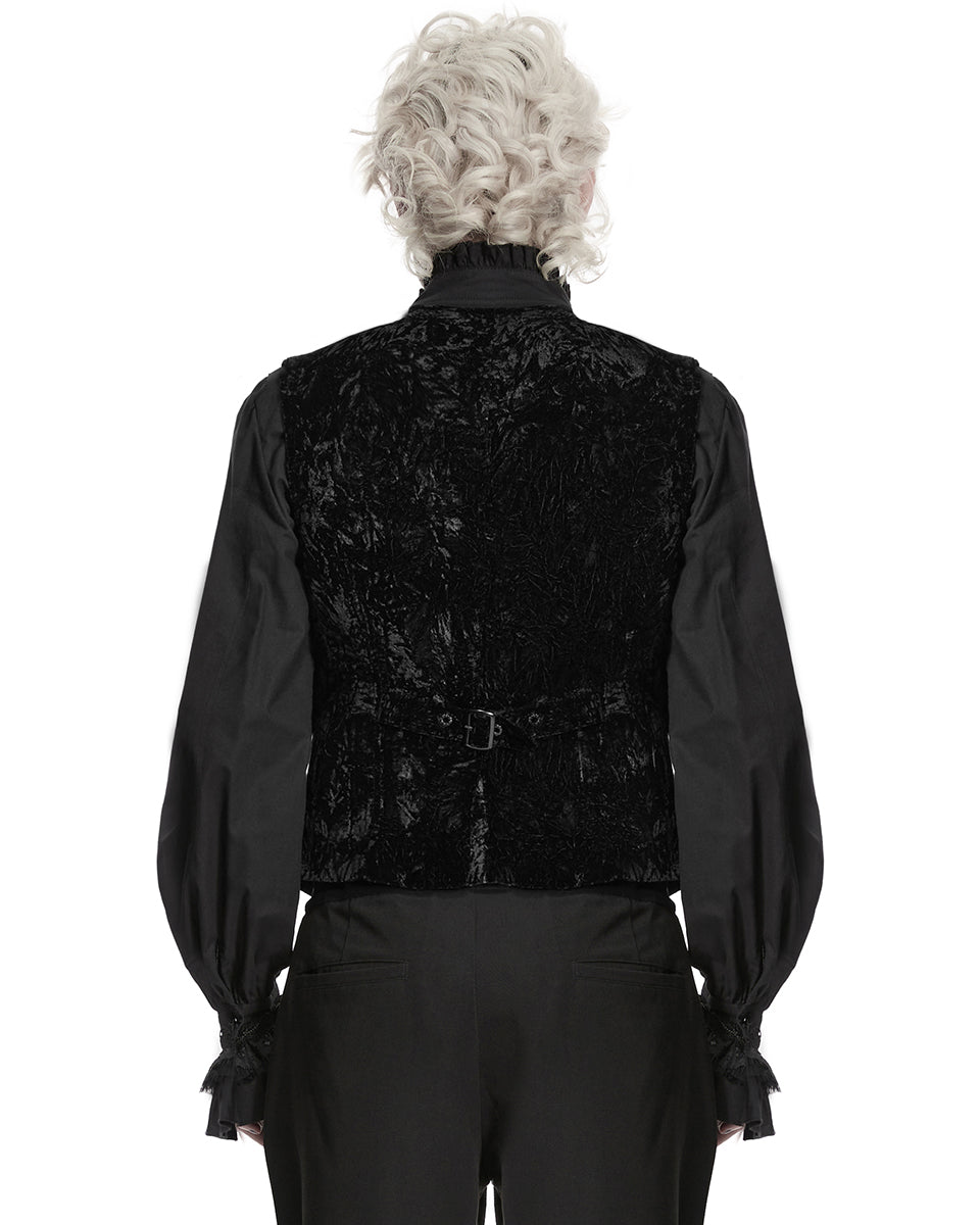 PR-WY-1958MJM-BKM Mens Gothic Aristocrat Wrinkled Velvet Waistcoat Vest - Black