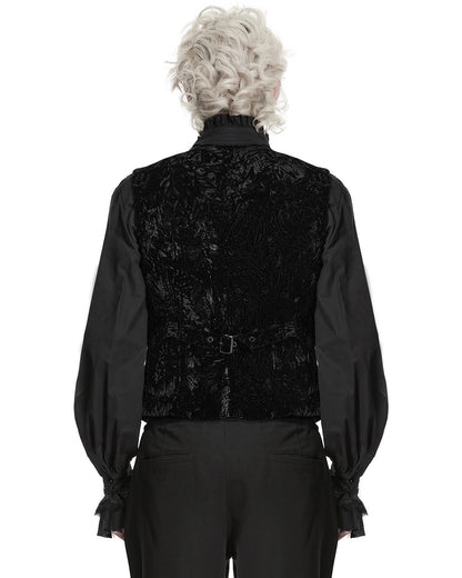 PR-WY-1958MJM-BKM Mens Gothic Aristocrat Wrinkled Velvet Waistcoat Vest - Black