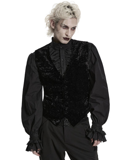 PR-WY-1958MJM-BKM Mens Gothic Aristocrat Wrinkled Velvet Waistcoat Vest - Black