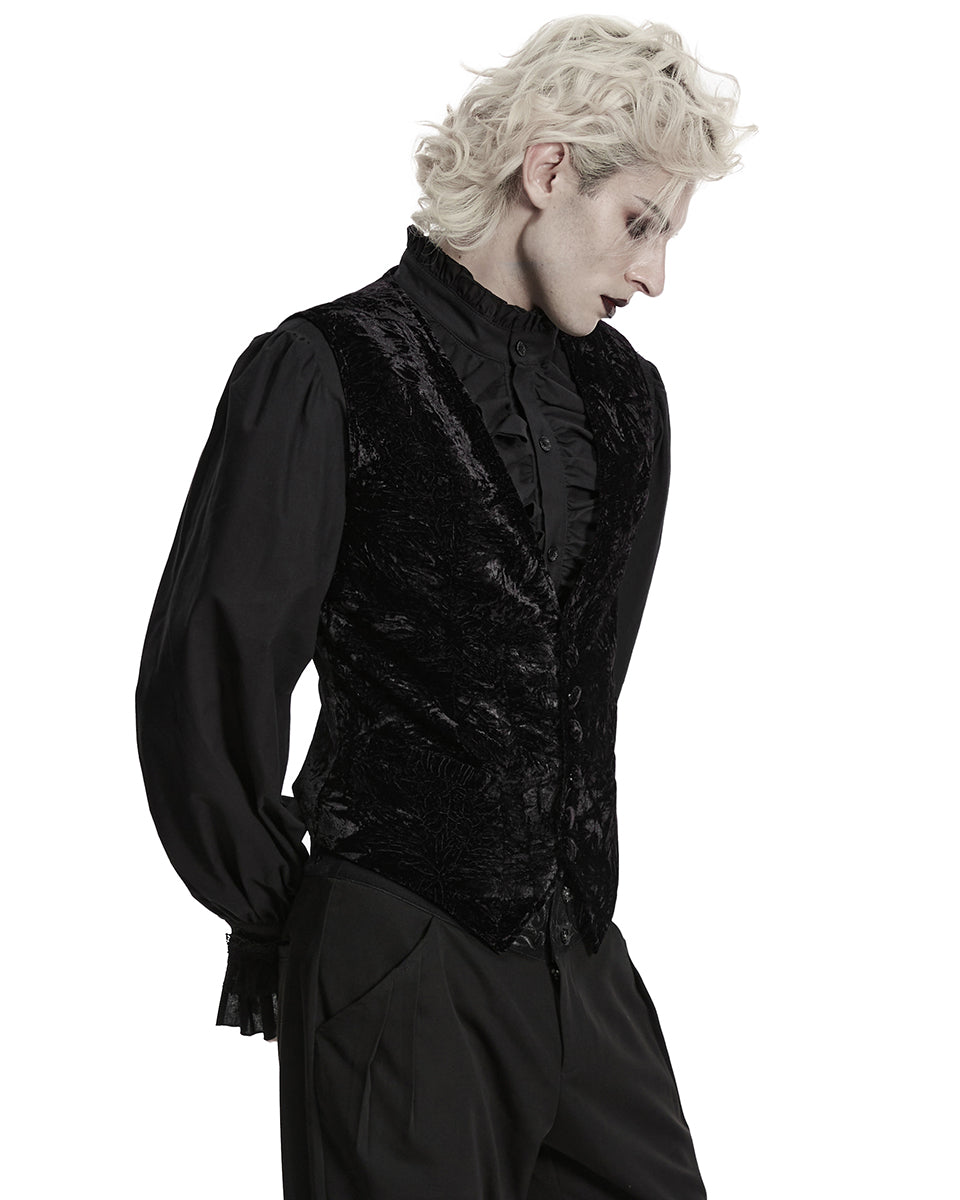 PR-WY-1958MJM-BKM Mens Gothic Aristocrat Wrinkled Velvet Waistcoat Vest - Black