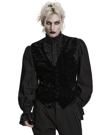 PR-WY-1958MJM-BKM Mens Gothic Aristocrat Wrinkled Velvet Waistcoat Vest - Black