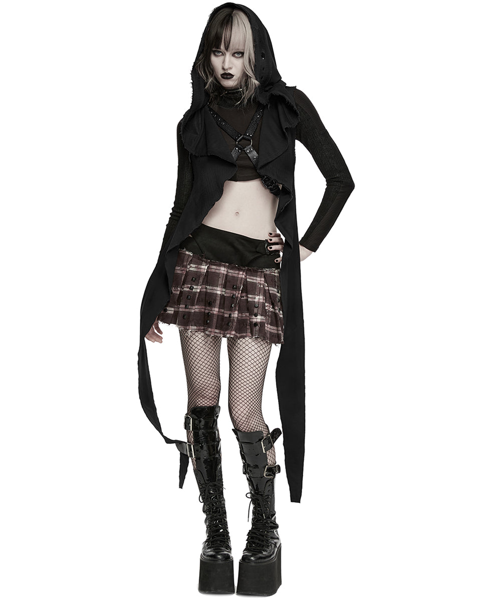 Womens Apocalyptic Gothic Wasteland Hooded Sleeveless Waistcoat Cape
