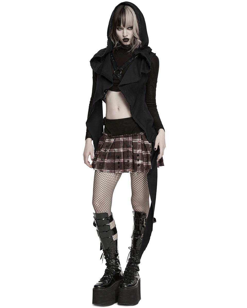 Womens Apocalyptic Gothic Wasteland Hooded Sleeveless Waistcoat Cape