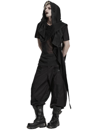 Mens Apocalyptic Gothic Wasteland Hooded Sleeveless Waistcoat Cape