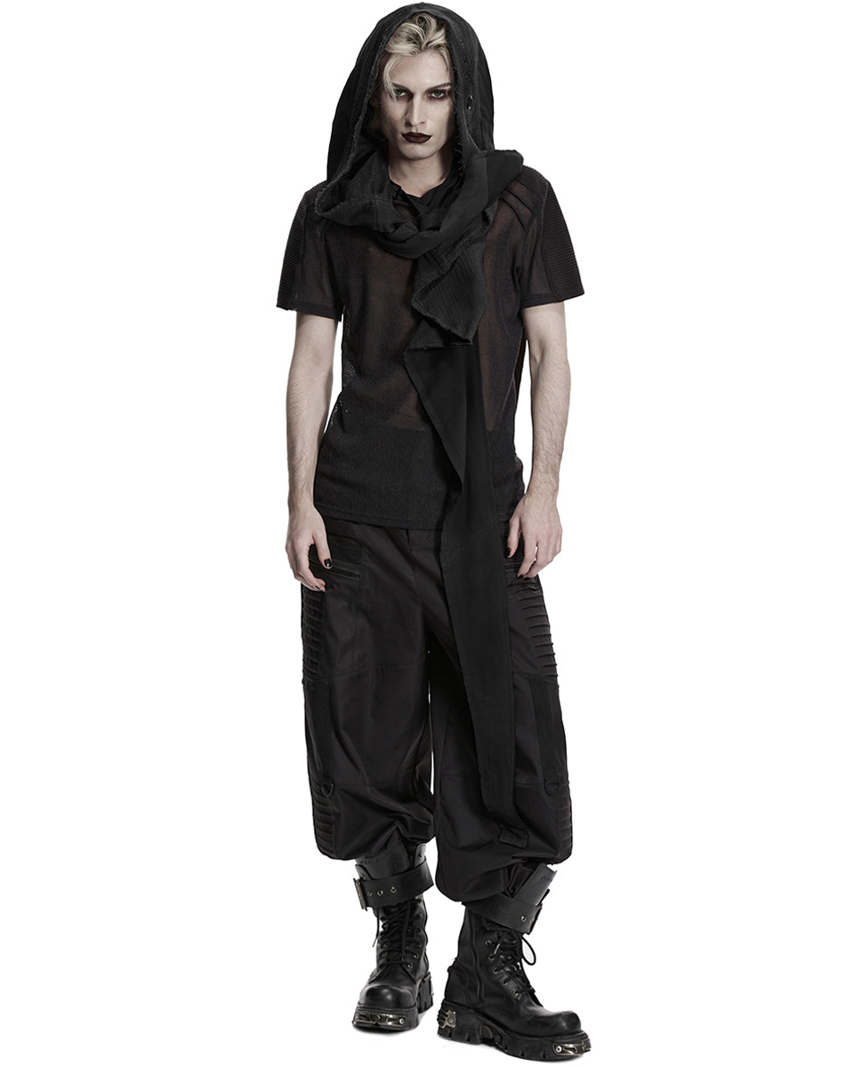 Mens Apocalyptic Gothic Wasteland Hooded Sleeveless Waistcoat Cape