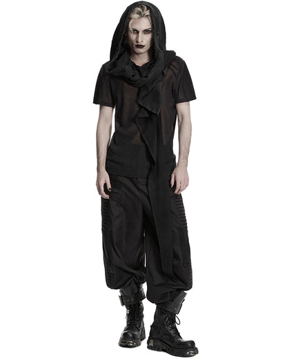 Mens Apocalyptic Gothic Wasteland Hooded Sleeveless Waistcoat Cape