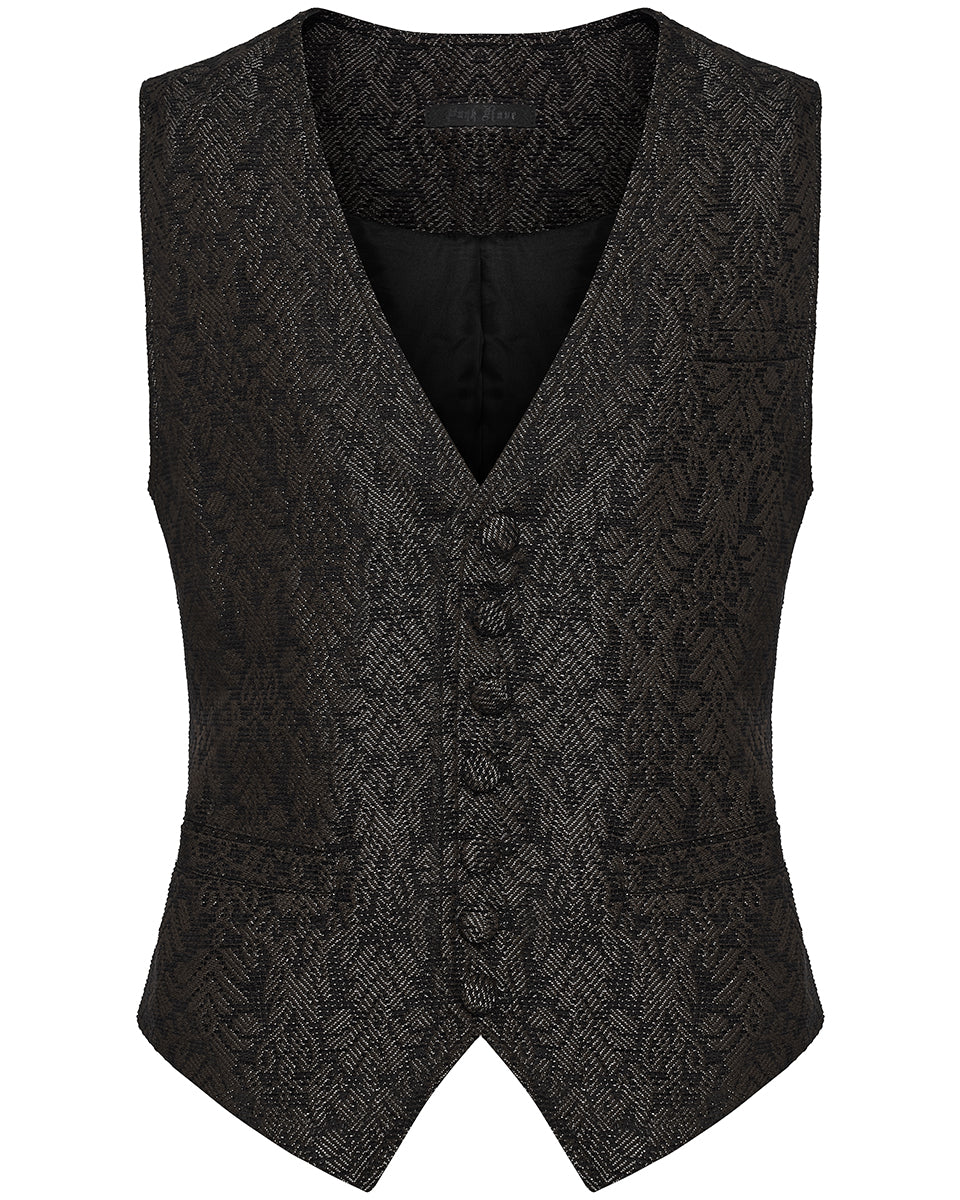 PR-WY-2014MJM-BKCOM Mens Dark Gothic Steampunk Jacquard Waistcoat Vest - Brown & Black