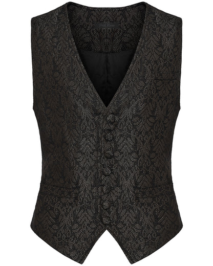 PR-WY-2014MJM-BKCOM Mens Dark Gothic Steampunk Jacquard Waistcoat Vest - Brown & Black