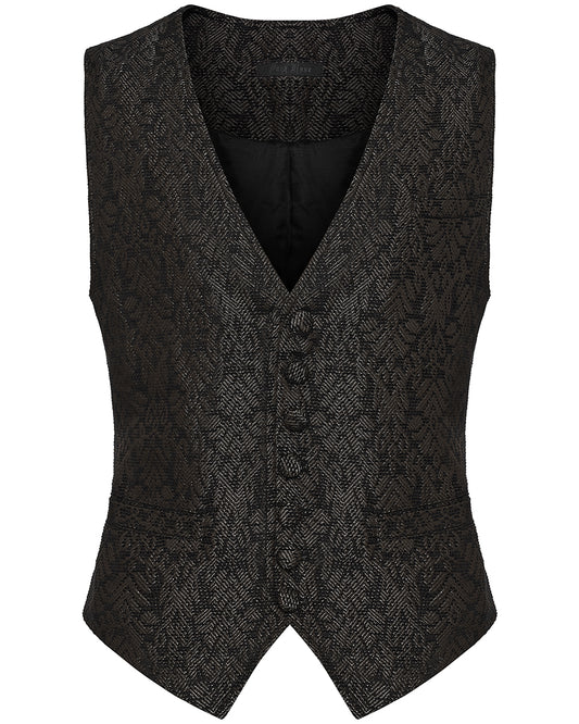 PR-WY-2014MJM-BKCOM Mens Dark Gothic Steampunk Jacquard Waistcoat Vest - Brown & Black