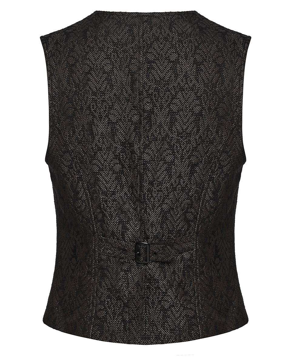 PR-WY-2014MJM-BKCOM Mens Dark Gothic Steampunk Jacquard Waistcoat Vest - Brown & Black