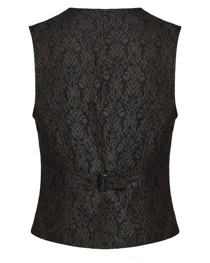 PR-WY-2014MJM-BKCOM Mens Dark Gothic Steampunk Jacquard Waistcoat Vest - Brown & Black