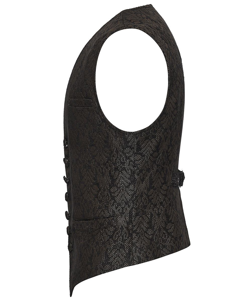 PR-WY-2014MJM-BKCOM Mens Dark Gothic Steampunk Jacquard Waistcoat Vest - Brown & Black