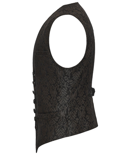 PR-WY-2014MJM-BKCOM Mens Dark Gothic Steampunk Jacquard Waistcoat Vest - Brown & Black