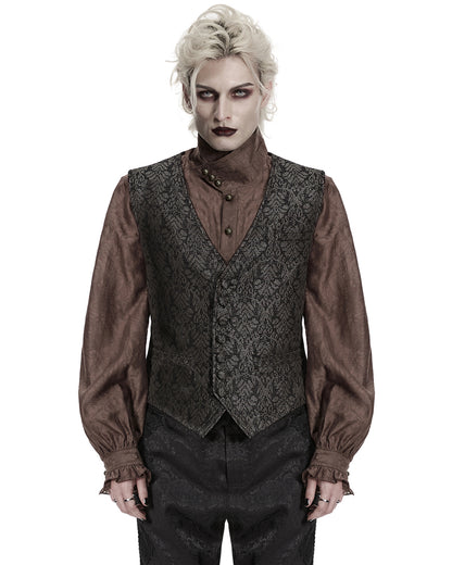 PR-WY-2014MJM-BKCOM Mens Dark Gothic Steampunk Jacquard Waistcoat Vest - Brown & Black