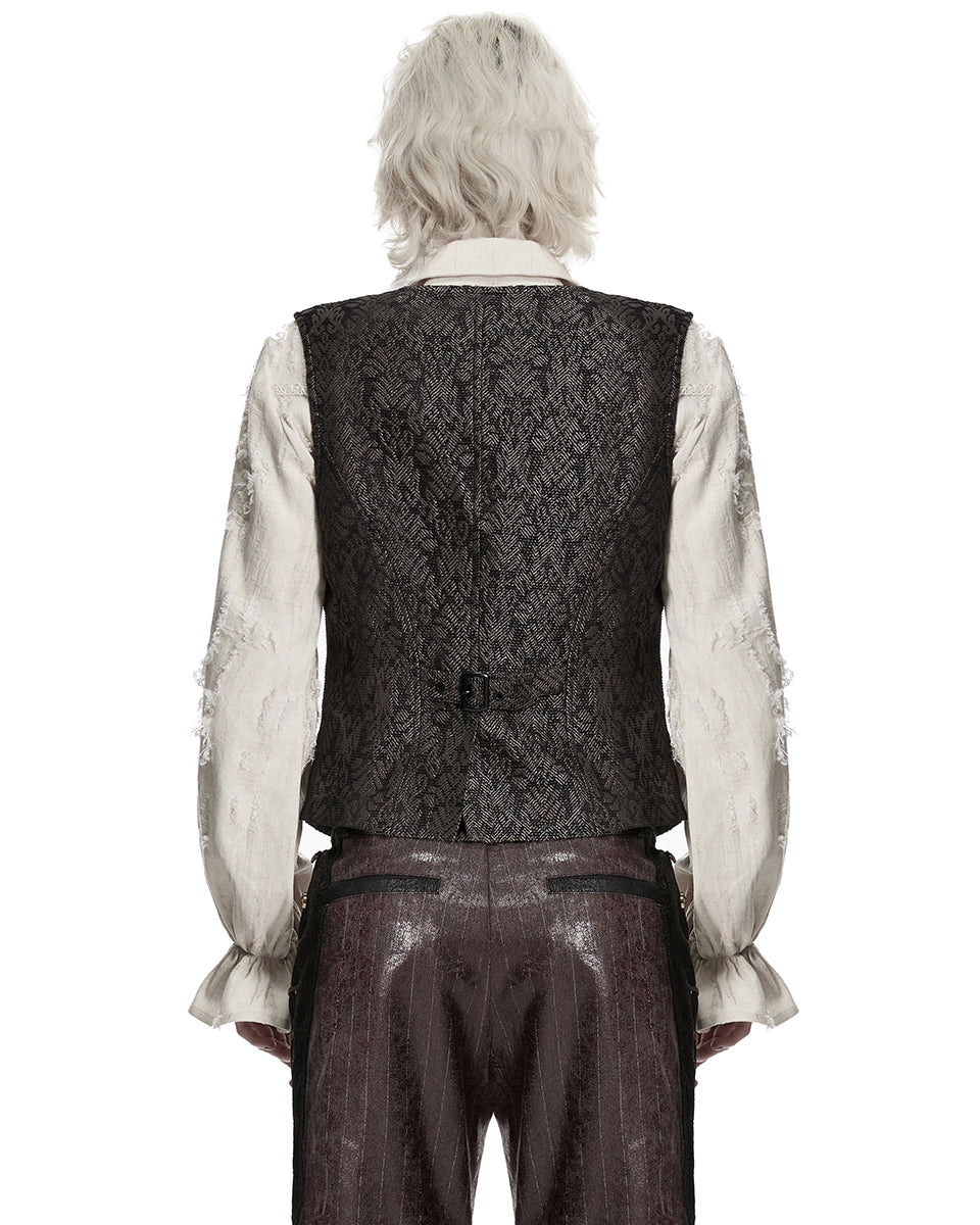 PR-WY-2014MJM-BKCOM Mens Dark Gothic Steampunk Jacquard Waistcoat Vest - Brown & Black