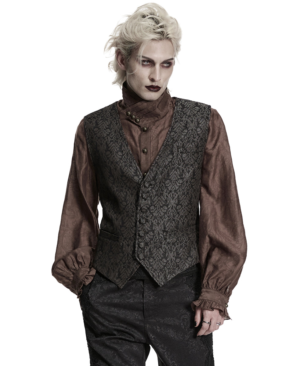 PR-WY-2014MJM-BKCOM Mens Dark Gothic Steampunk Jacquard Waistcoat Vest - Brown & Black