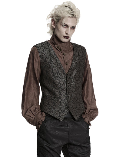 PR-WY-2014MJM-BKCOM Mens Dark Gothic Steampunk Jacquard Waistcoat Vest - Brown & Black