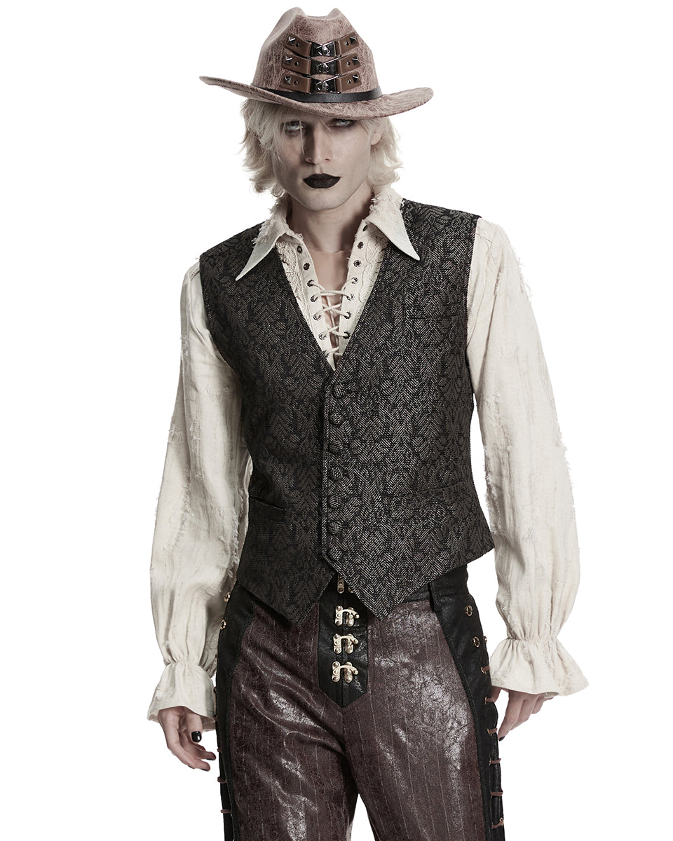 PR-WY-2014MJM-BKCOM Mens Dark Gothic Steampunk Jacquard Waistcoat Vest - Brown & Black