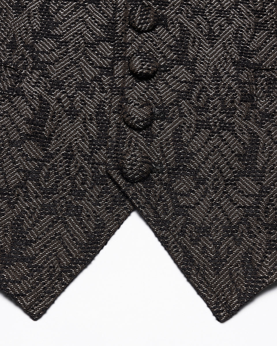PR-WY-2014MJM-BKCOM Mens Dark Gothic Steampunk Jacquard Waistcoat Vest - Brown & Black