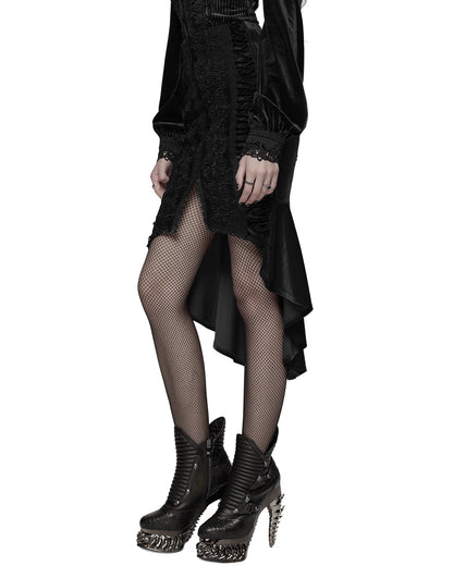 WQ-876BQF Womens Baroque Gothic Rose Embroidered Velvet Fishtail Skirt - Black