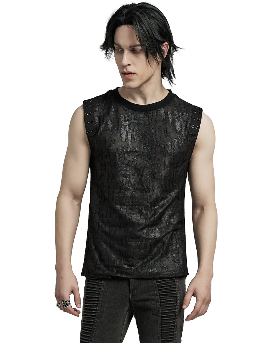 WT-887BXM-BKM Mens Apocalyptic Gothic Broken Knit Tank Top Vest - Distressed Black