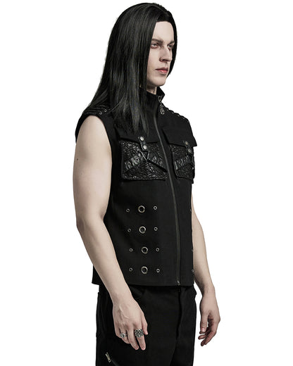 WY-1610MJM-BKM Mens Apocalyptic Gothic Mesh Utility Pocket Waistcoat Vest - Black