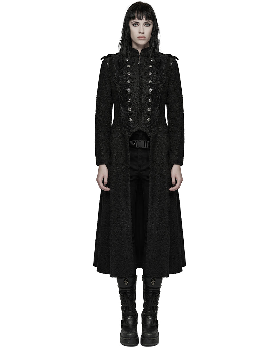 WY-1827XCF Womens Long Gothic Aristocrat Woolen Winter Military Coat