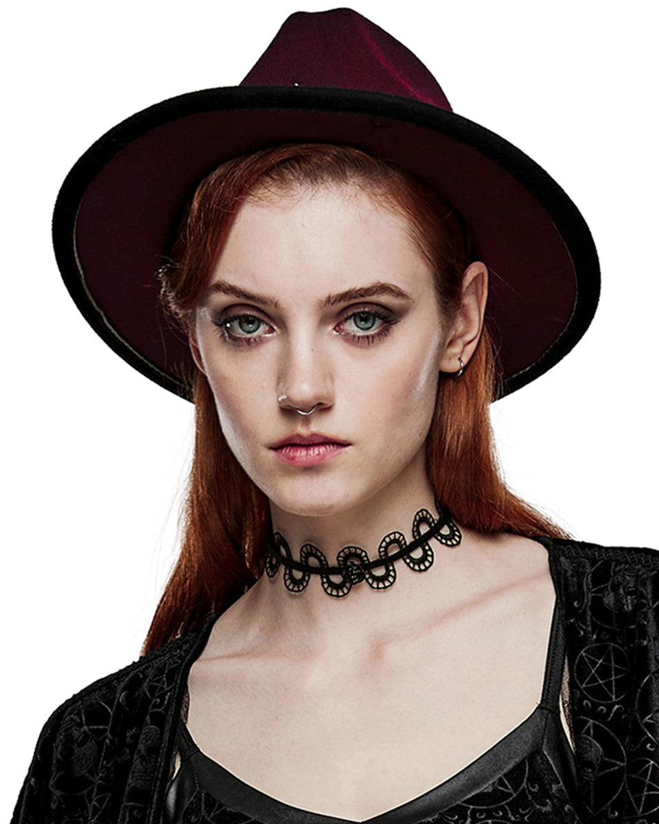 PR-DS-570MZF-BKRDF Womens Gothic Gradient Fedora Hat - Red & Black