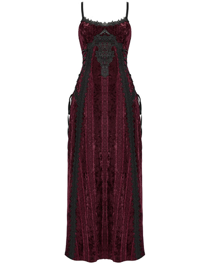 OQ-856LQF Daily Life Womens Long Gothic Crushed Velvet Applique Maxi Dress - Red
