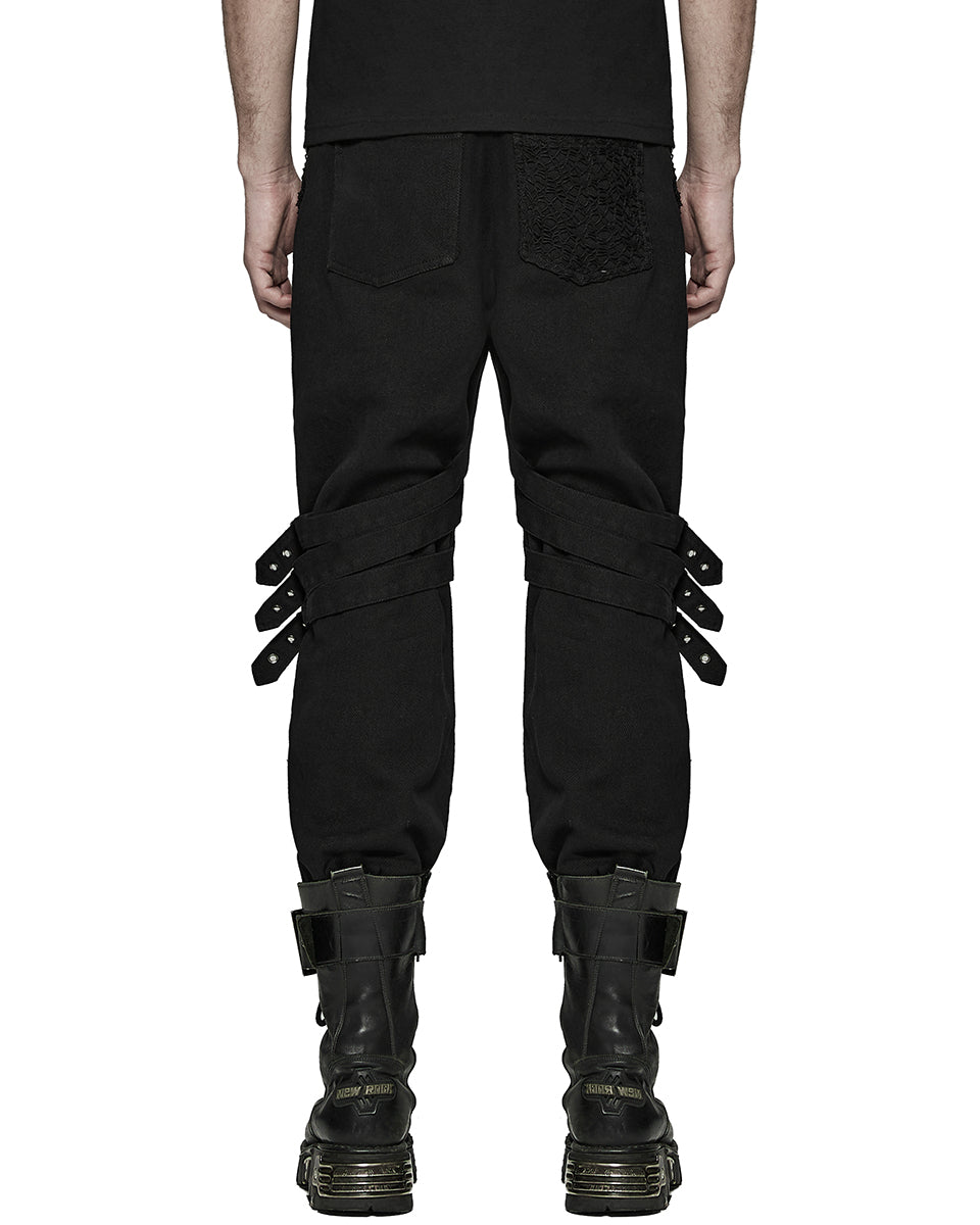 PR-K548-BKM Mens Apocalyptic Gothic Spliced Mesh & Chain Pants