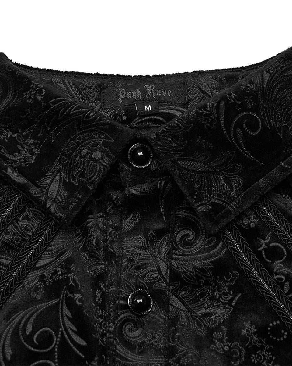 PR-WY-1571CCM-BKM Mens Gothic Aristocrat Embossed Velvet Paisley Shirt