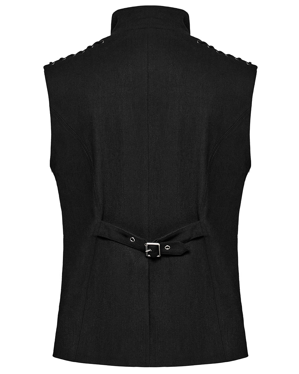 WY-1610MJM-BKM Mens Apocalyptic Gothic Mesh Utility Pocket Waistcoat Vest - Black