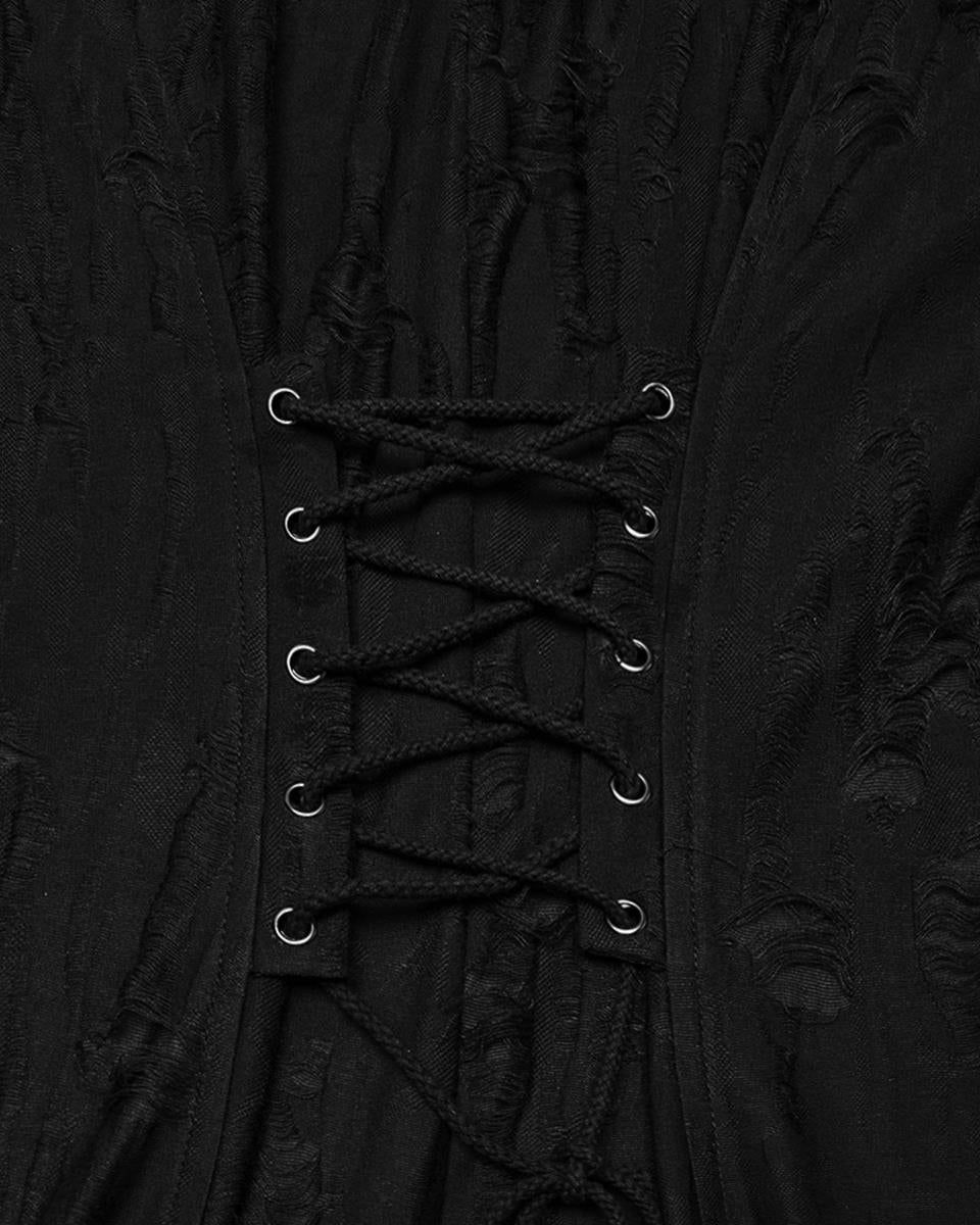 WY-1795XCM-BKM Mens Apocalyptic Gothic Broken Knit Hooded Piercing Cloak Jacket