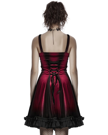 OQ-780DQF-RDF Daily Life Gothic Gradient Velvet Mini Dress - Red & Black