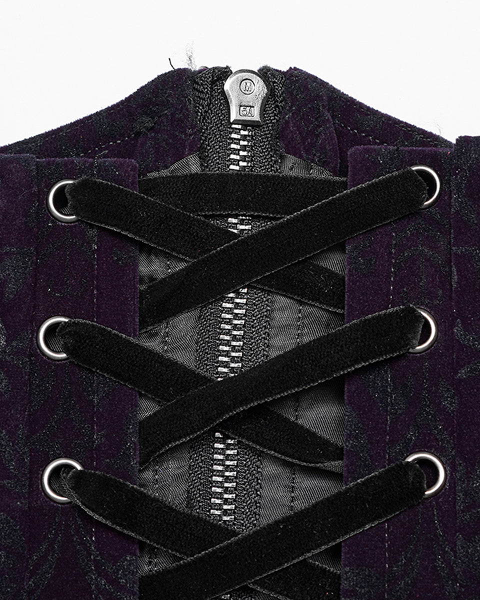 PR-DS-564YDF-BKVIF Gothic Victorian Damask Cincher Corset - Extended Size Range - Purple Velvet