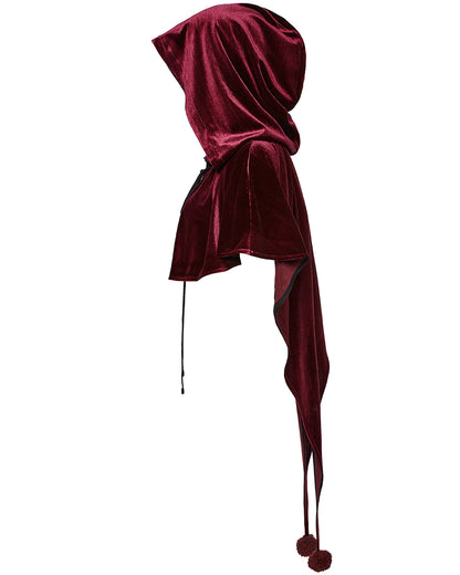 OPY-444DQF Daily Life Womens Velvet Gothic Lolita Hooded Split Tails Bolero Cape - Red
