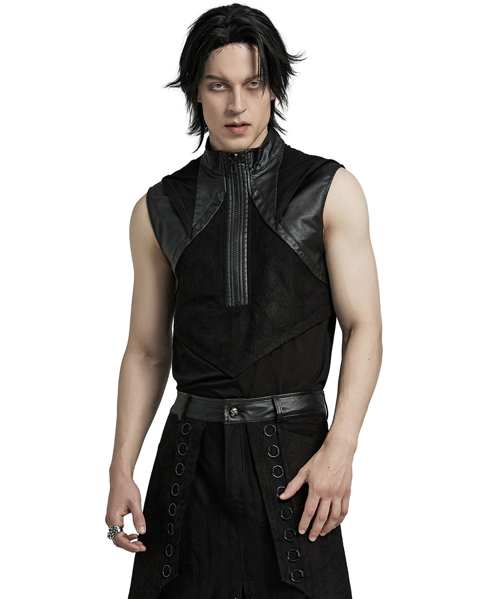 WT-892BXM-BKM Mens Gothic CyberPunk Sectional Hooded Tank Top Vest