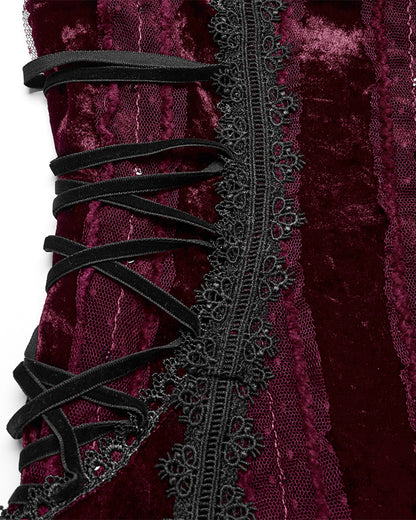 OQ-856LQF Daily Life Womens Long Gothic Crushed Velvet Applique Maxi Dress - Red