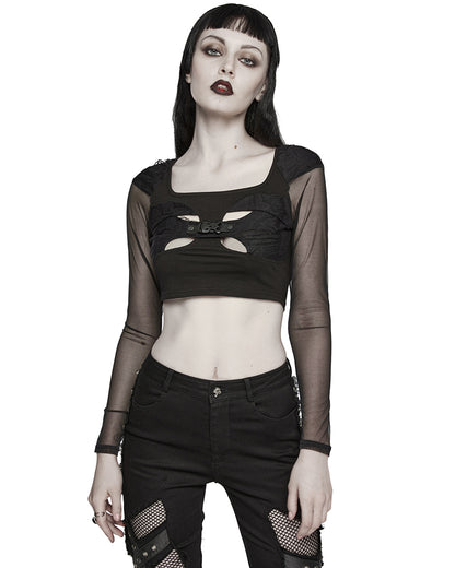 WT-850TCF Womens Apocalyptic Cyberpunk Gothic Broken Knit Top