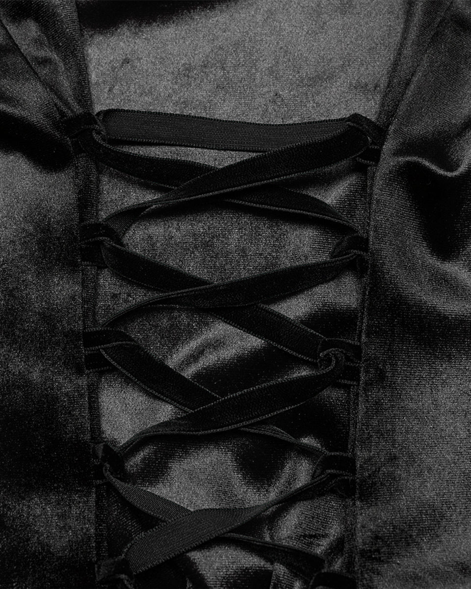 OY-1697DQF-BKF Daily Life Gothic Gradient Velvet Bat Collar Blouse Top - Black